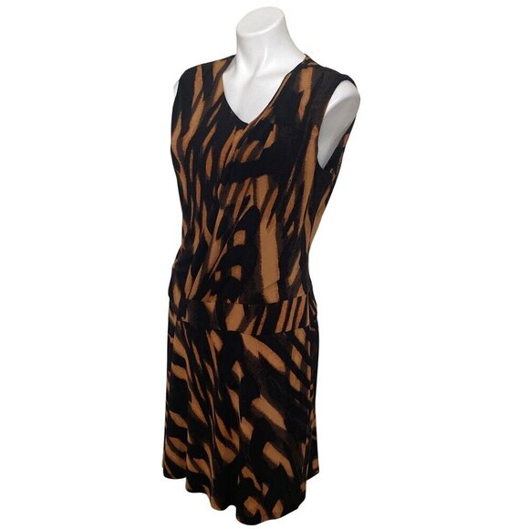 Calvin Klein Brown & Black Abstract Print Dropped Waist Dress, Women's Size 10 - Picture 7 of 9